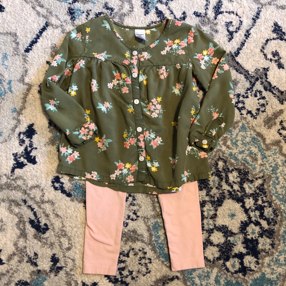 Carters Girls Green & Pink Floral Outfit